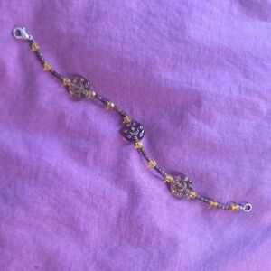 Handmade Gold and Brown Beaded 7" Bracelet with Boho Moon & Stars Design